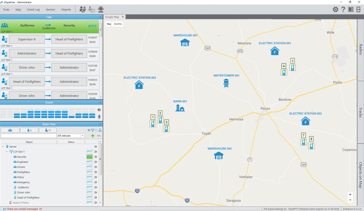 Simultaneous control of a large amount of facilities with notification on the map and on SmartPTT custom console